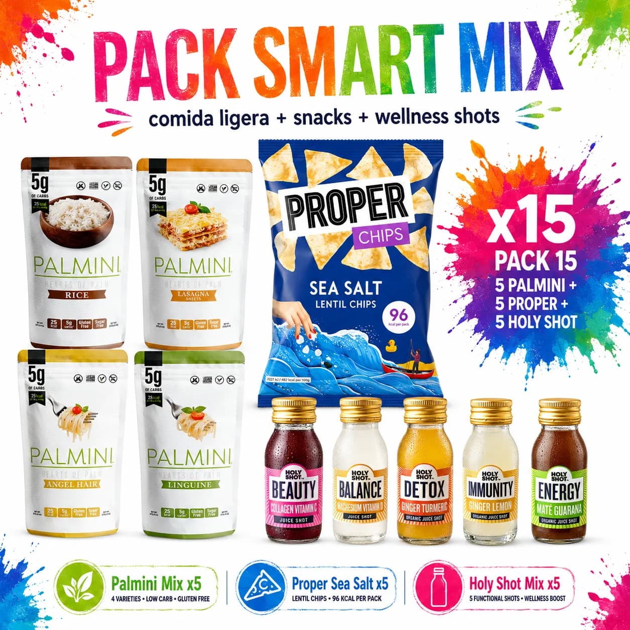 Pack Smart Mix (Palmini 5 + Nachos 5 + Holy Shot 5)